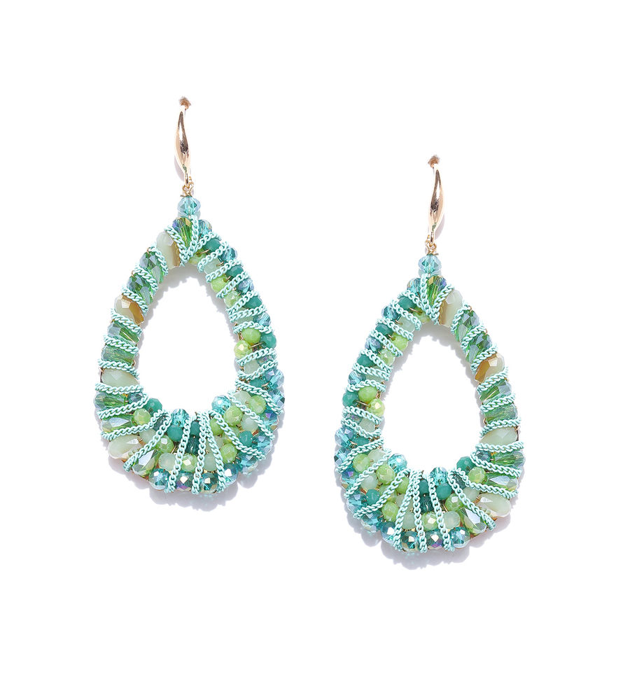 YouBella Green Gold-Plated Teardrop Shaped Drop Earrings